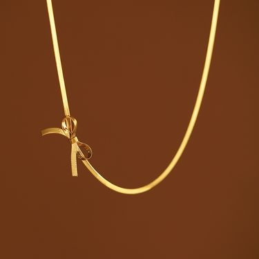 Necklace choker bow necklace snake bone small fresh titanium steel gold plated silver does not fade_voghion.com