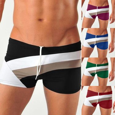 2024 new European and American men's shorts, simple, personalized, fashionable and color-blocked, men's swimming tight, low-waisted and sexy_voghion.com