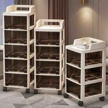 Plastic bedside cabinet office storage rack multi-layer movable simple small storage cabinet_voghion.com