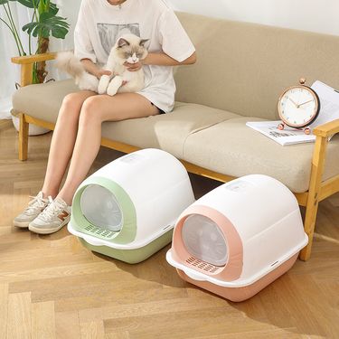 Fully enclosed large toilet, splash and odor proof with door flap, cat litter box, pet supplies_voghion.com