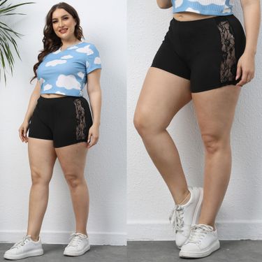 Large Size Sexy Hot With See Through Lace Patchwork Casual Shorts And Sports Pants F202152_voghion.com