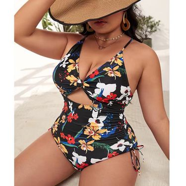 One-piece Plus Size Bikini Printed Push Up Hollow Tight Swimsuit for Women_voghion.com