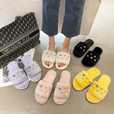 Fur Slippers Women S Manufacturers Autumn And Winter New Home Indoor Embroidery Open Toe One Word Warm Cotton For_voghion.com