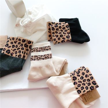 South Korea imported kikiyasocks spring, autumn and winter women's leopard print mid-calf cotton socks W-C-046_voghion.com