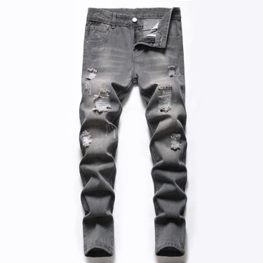Kid's Clothing Gray Non Elastic Spot Straight Hole Casual Denim Trousers Four Seasons_voghion.com