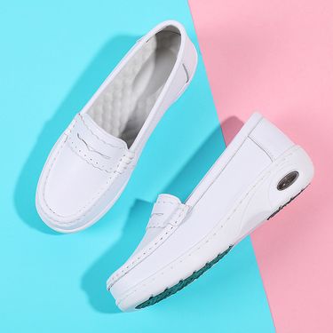 Spring Summer New White Nurse Air Cushion Genuine Leather Breathable Odor-resistant Soft Sole Work Shoes_voghion.com