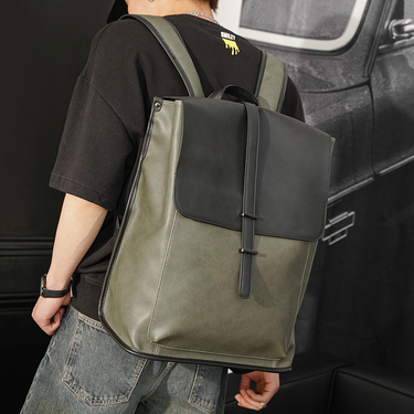 Backpack Men's Korean Version Outdoor Travel Backpack Retro PU Large Capacity Computer Bag Men's Bag_voghion.com
