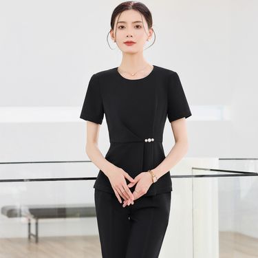 Blue Short Sleeved Professional Set For Women 2025 Summer New Thin Style Hotel Front Desk Reception Manager_voghion.com