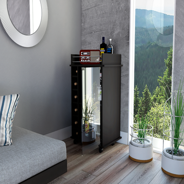 Bar Cart Baltimore, Two Tier Cabinet With Glass Door, Six Wine Cubbies, Black Wengue Finish_voghion.com