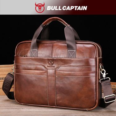 Leather goods men's leather briefcase business briefcase retro first layer cowhide crossbody laptop bag_voghion.com