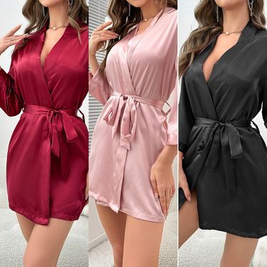 Women's clothing pajamas for women, ladies' lace-up bathrobes, sexy dressing gowns, home clothes, ice silk nightgowns_voghion.com