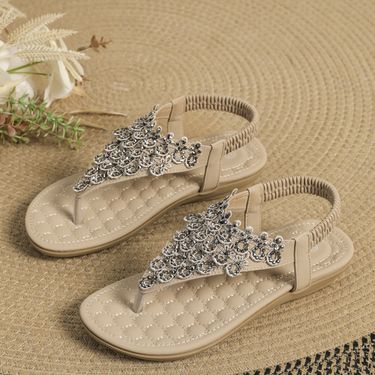 New Women's Flat Sandals Oversized Rhinestones Handmade Shoes_voghion.com