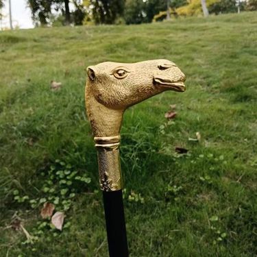 Golden Camel Head Walking Cane Fashion Walking Stick Gentleman Luxury Crosier Knob Walking Stick 93cm_viptrois.com
