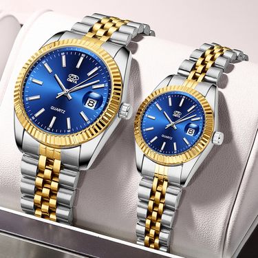 Unisex Waterproof Couple Watches Calendar Display Quartz Movement Stainless Steel Sports Watch Set_voghion.com