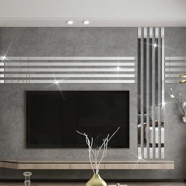 Acrylic decorative strip stereo mirror wall stickers living room bedroom TV background Wall Mirror stickers waterproof self-adhesive_voghion.com