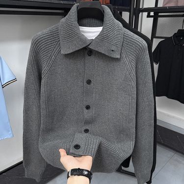 Men's Clothing Autumn And Winter Versatile Slim Men's Loose Knitted Cardigan High Collar Warm Sweater_voghion.com