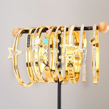 high end, non fading fashion titanium steel diamond studded hollow fashionable versatile bracelet jewelry_viptrois.com