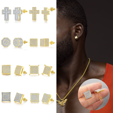Full diamond hip-hop Earrings men's Zircon micro inlaid cross Thread Earrings popular jewelry_viptrois.com