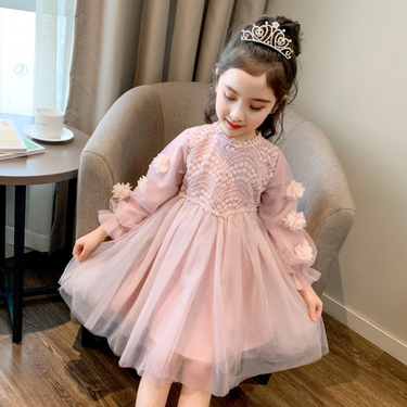 Spring 2023 New Korean Version Foreign Style Girls' Princess Dress Autumn and Winter Plush Children's Mesh_voghion.com