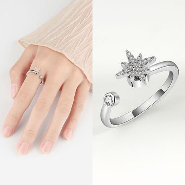 3-Piece Anxiety Rotating Ring Adjustable Rotating Clover Zircon Ring Women's Niche Premium 2025_voghion.com