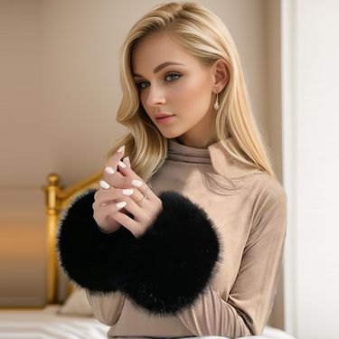 Decorative Gloves Windproof Cuffs Hand Warmers Fox Fur Thermal Arm Sleeves_voghion.com