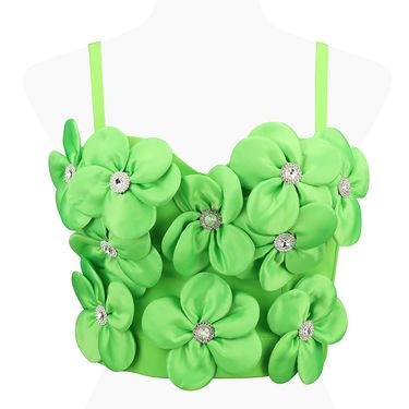 Simple Three-dimensional Floral Sweater Irregular Short Slim Fit Sweet Style Camisole Top_voghion.com