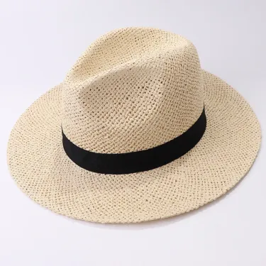 New Arrivals Fedoras Black Band Straw Men Women Wide Summer Male Female Panama Cap Unisex Flat Brim Beach Hat_voghion.com