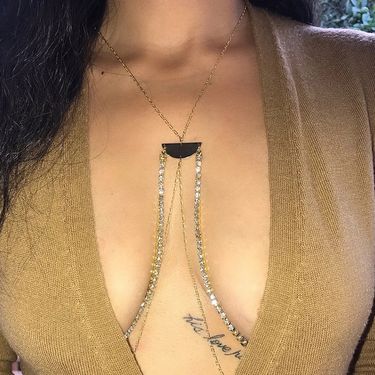 fashion sexy body chain Women's character rhinestone personality chest chain bikini body chain chain_voghion.com