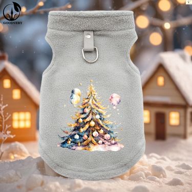 GOODVERY Golden Christmas Tree Print Winter Soft Fleece Pet Clothes Cat Clothing Coat Costumes Jacket For SmallCats Vest Cute Pet Print Warm_voghion.com