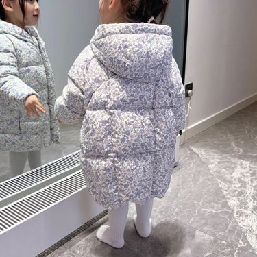 2025 New Style Girls Long Floral Down Cotton Jacket Winter Thick Warm Stylish Casual Cotton Jacket Little Girl Trend_voghion.com
