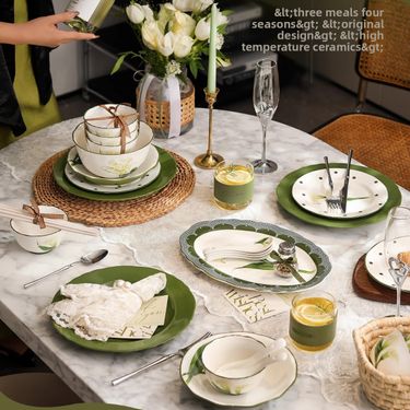 French Calla Lily Tableware Set Home Light Luxury High-end Ceramic Bowl Plate Box New Wedding Gift_voghion.com
