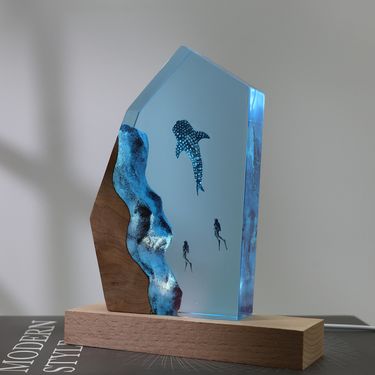 Small Resin Ocean Ornament Diver Night Light Deep Sea Exploration Wooden Lamp Decoration Christmas Gift_voghion.com