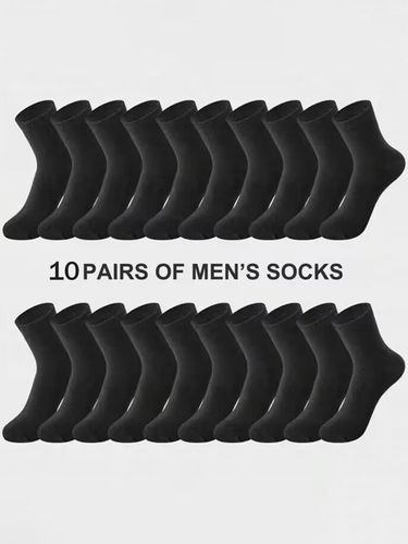 10 pairs of Men's calf socks Black business mid-leg dress shoes high leg sports stockings_voghion.com