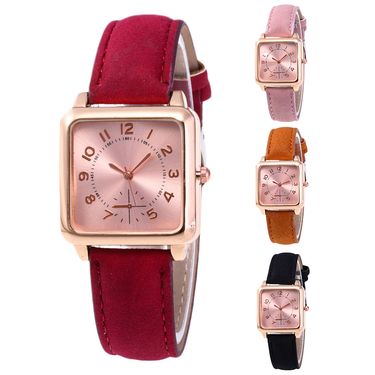 Yamaler Women Leather Strap Square Dial Arabic Number Analog Quartz Wrist Watch_voghion.com