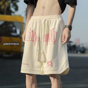 Unbeatable Quality Trendy Foam Letter Printed Shorts For Boys, Summer American Loose Straight Casual Beach Five Quarter Pants_voghion.com