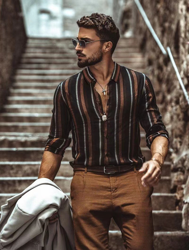 2023 Spring Shirts Men's Vertical Stripe Shirts Slim Men Lapel Casual Long Sleeve Shirt Male Chemise Homme Tuxedo Shirt_voghion.com