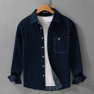 Autumn Simple Denim Versatile Men's Long Sleeved Shirt Casual Loose Men's Retro Youth Shirt_voghion.com