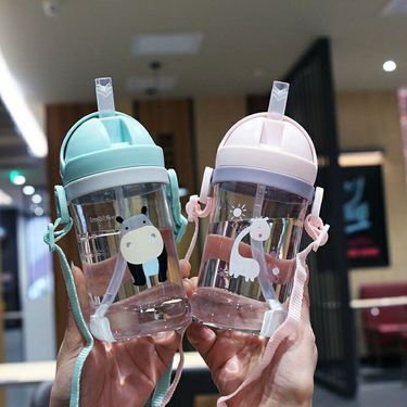 350ml Kids Drinking Cup Feeding Bottle With Straw Gravity Ball Wide Caliber Bottle_voghion.com