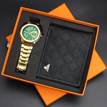 Waterproof Men's Watch Wallet Gift Box Set Calendar Quartz Watch Bracelet Stainless Steel Strap_voghion.com