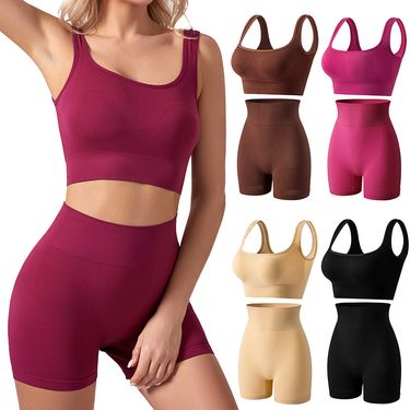 Simple Style Solid Color Nylon U Neck Backless Tracksuit Vest Capri Shorts_viptrois.com