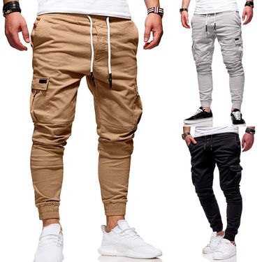 Men's New Casual Pants Youth Fashion Trend Solid Color Lace up Men's Sports Large Workwear Pants K89_voghion.com
