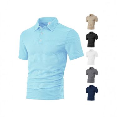 Men's Clothing New Spot Summer Loose Casual Lapel Jacquard Cloth Short Sleeved Polo Shirt_ecoleips.com