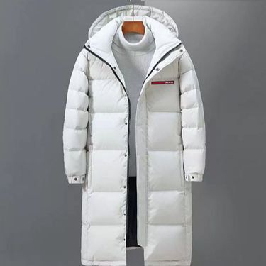 Men's Clothing Winter Down Jacket Men's Long Korean Style Slim Hooded Thickened Long Strip Logo Warm Couple Trend_voghion.com
