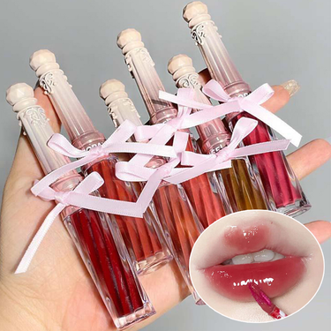 Bow Water-light Cute Mirror Lip Gloss Waterproof Mirror Glass Lipstick Sexy Red Lip Tint Lasting Lip Glaze stick_voghion.com