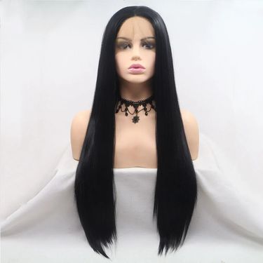 1B# Wigs Long Silky Straight Black 13x3 Lace Wig for Women Heat Resistant Fiber Hair Replaceme_viptrois.com