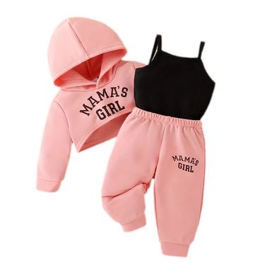 Girls' 3-Piece Streetwear Outfit – Hoodie, Crop Top & Pants Set With Letter Print (6M-3Y) – Trendy Casual Wear_voghion.com