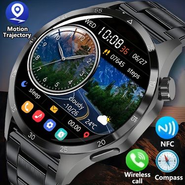 NFC Smart Watch For Men, GPS Motion Trajectory AMOLED 360*360 HD Screen, AI Voice Wireless Call, Compass Sport Fitness Tracker Smart Watches_voghion.com