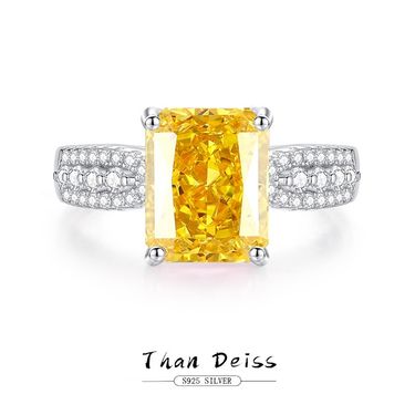 S Sterling Silver For Women, Light Luxury High-end Four-prong Yellow Sugar Cube Diamond Ring Design, INS Style_voghion.com