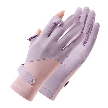 Sun protection gloves women's thin summer outdoor UV protection breathable flip anti-slip color matching riding ice silk gloves_voghion.com