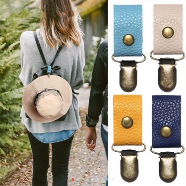 PU leather metal magnetic hat clip outdoor sun hat anti lost clip outdoor hat storage bag pendant_voghion.com